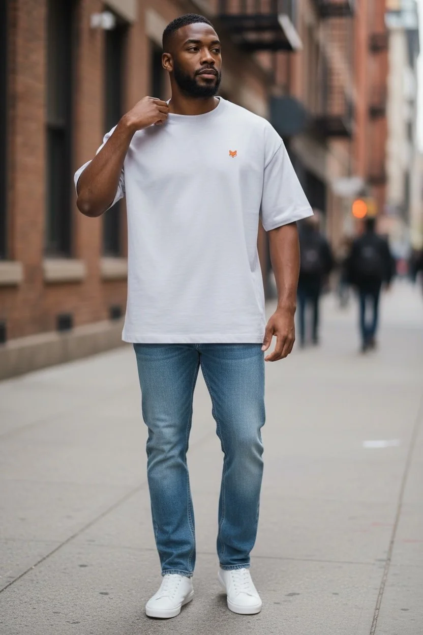 L’Intemporel, T-shirt oversize ivoire en coton bio 220 g avec broderie Teddy Fox au cœur