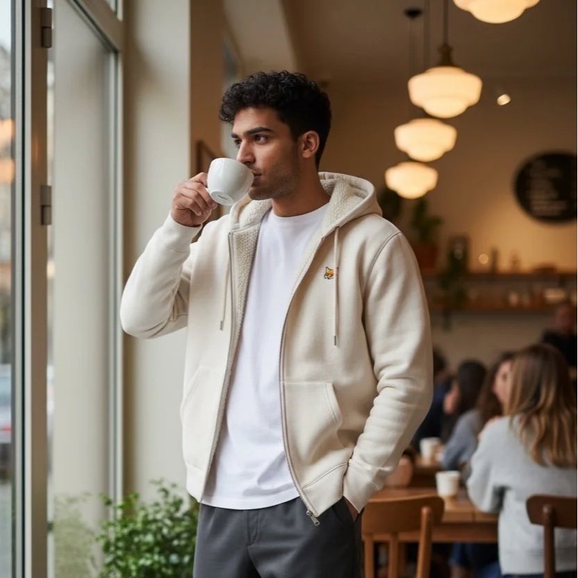 Hoodie zippé à capuche Teddy Fox – Doublure Sherpa écru