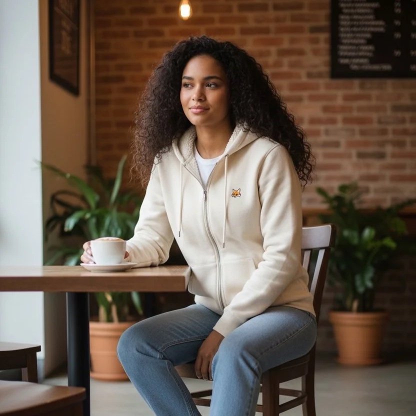 Hoodie zippé à capuche Teddy Fox – Doublure Sherpa écru