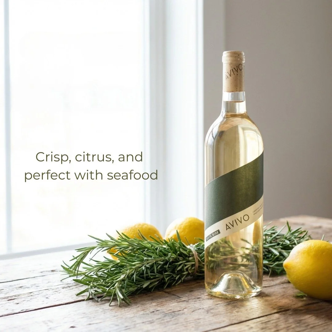 Cooking seafood tonight? Our Vermentino is the saline, citrusy, crisp best friend that seafood deserves. Grown in Lodi, inspired by the Mediterranean coast. 

#avivo #vermentino #organicwines