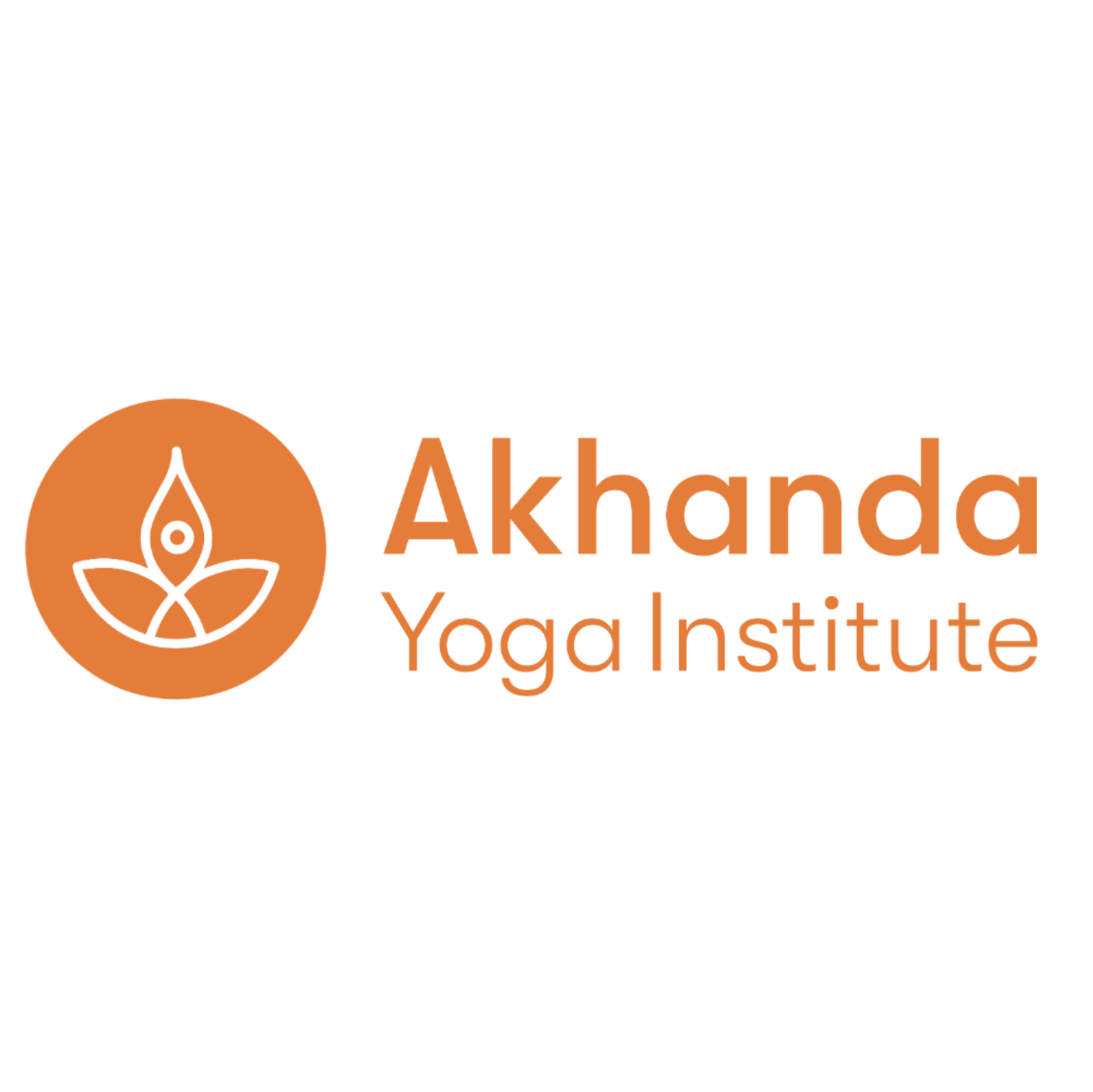 Logo of Ahand Yoga Institute with an orange circle featuring a white lotus and flame design, and the text "Ahanda Yoga Institute" in orange.