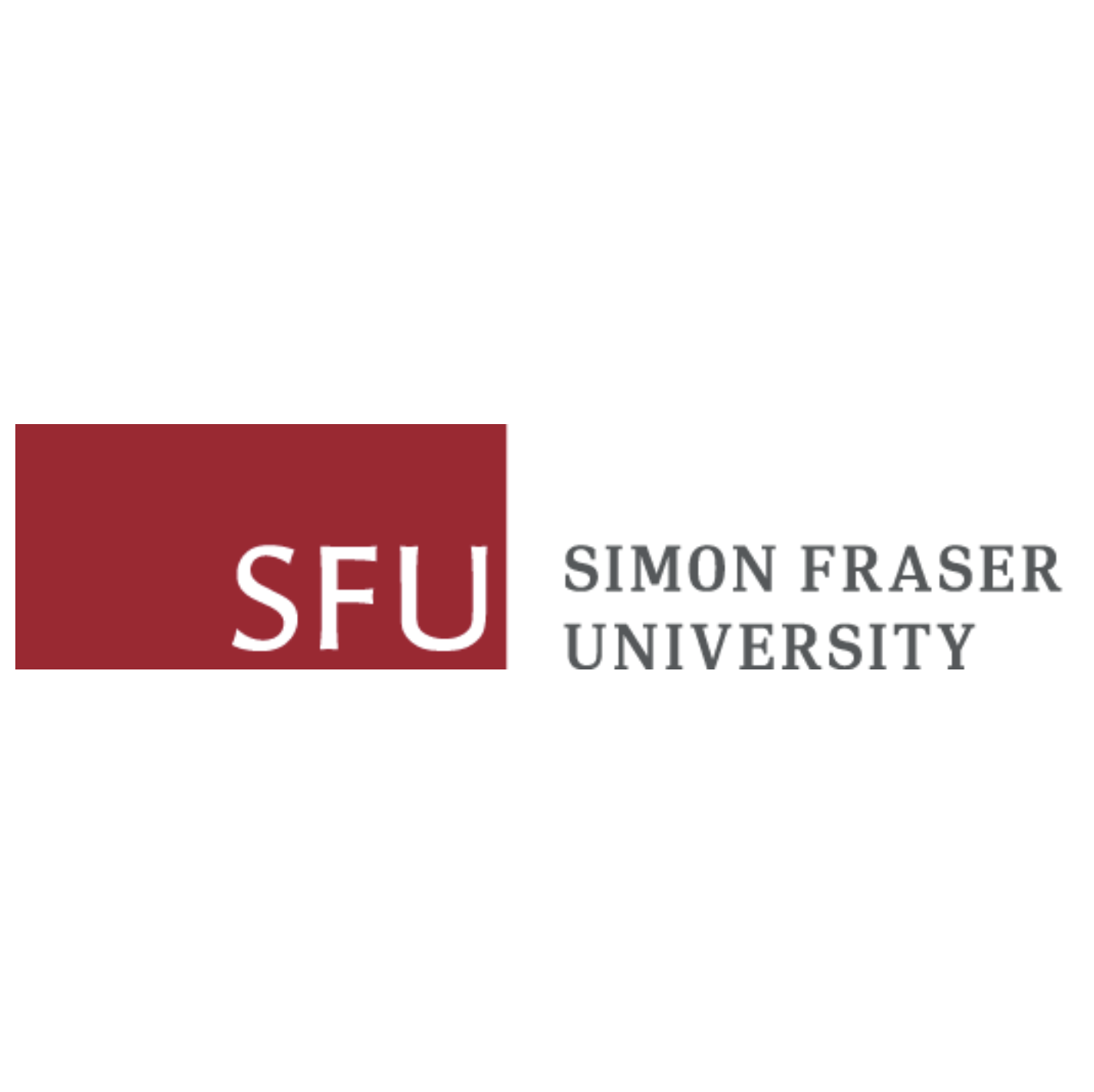Logo of Simon Fraser University with maroon and gray colors, featuring the initials "SFU" and the university's name.