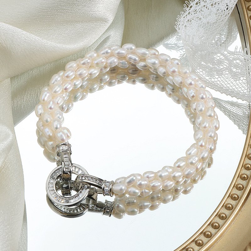 Eco-Luxe Rice Pearl Bracelet with Recycled Silver