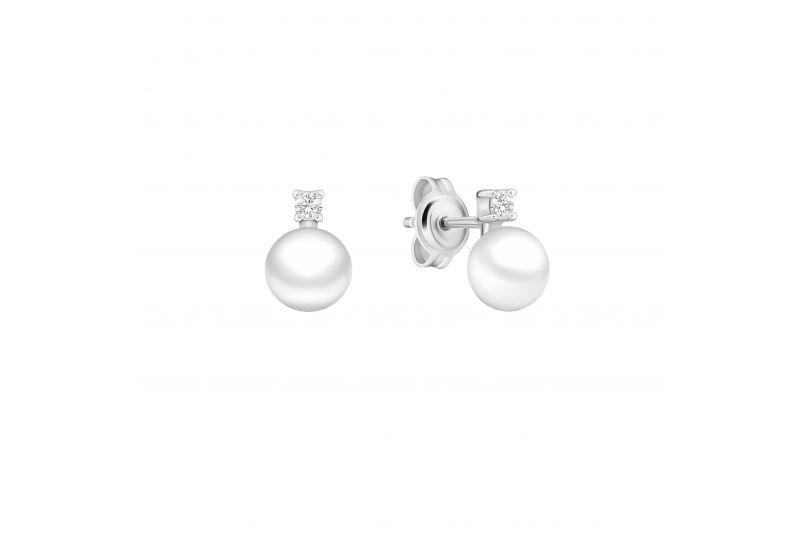 Recycled Sterling Silver Pearl Studs with Cubic Zirconia