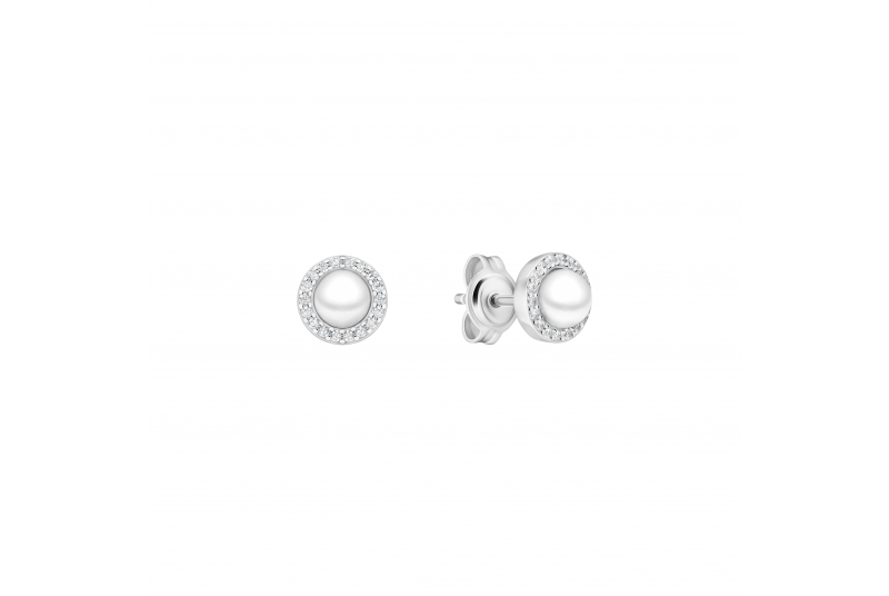 Sustainable Elegance: Sterling Silver Pearl & CZ Halo Studs