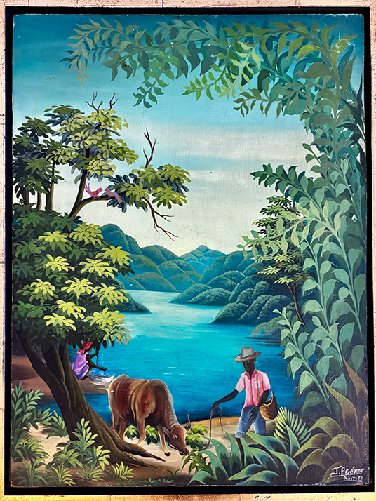 J Agenor - Man with Cow - oil on masonite - 50 x 40 cm