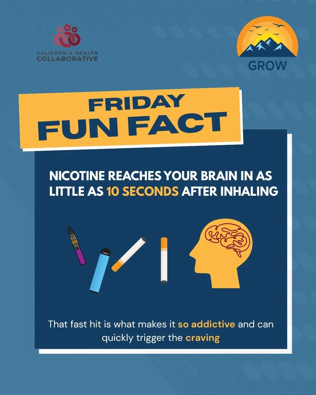 Nicotine is meant to be addictive, they want you to depend on it. You are not just a number for profit. Cravings are tough, but support is here for you. You can quit! 
Resources:
📞 Call 1-800-300-8086
💬 text QUIT to 66819.
🌐 kickitca.org

#FunFact