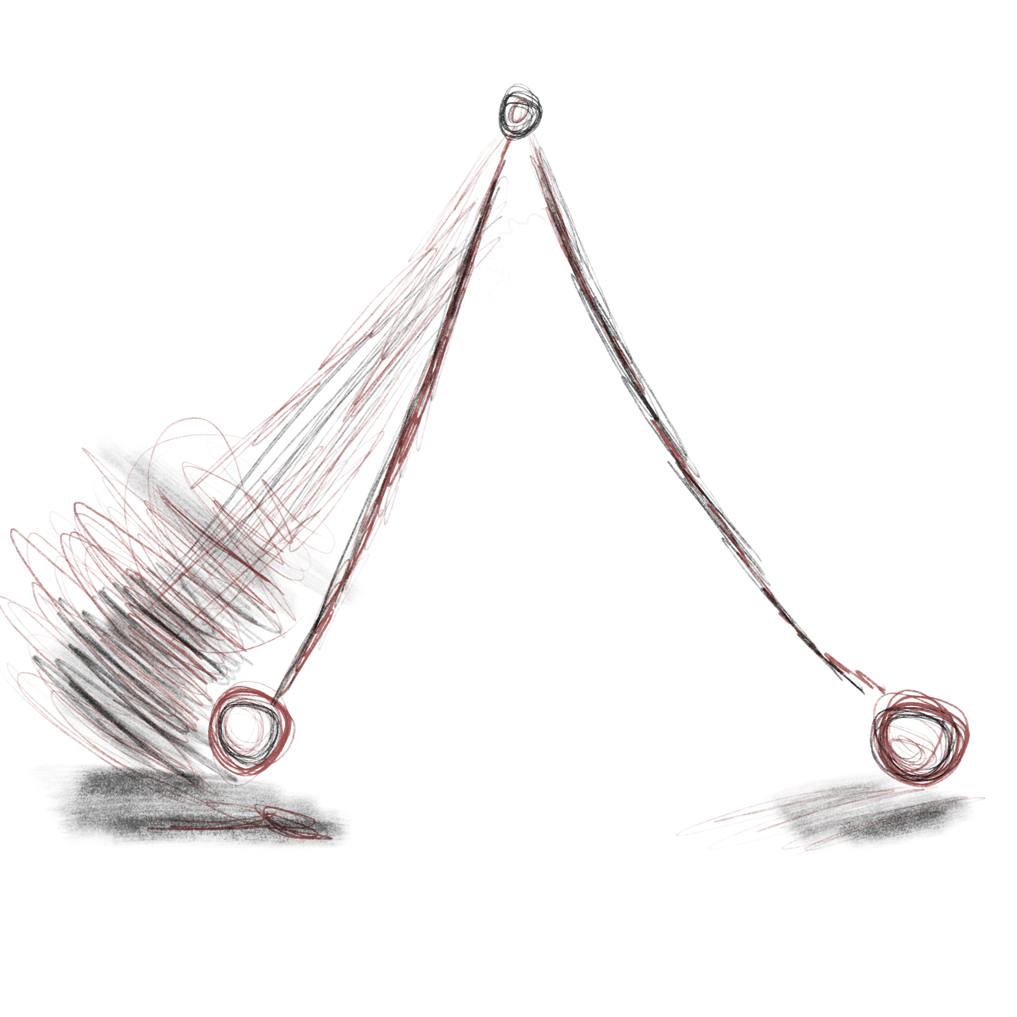 Hand drawn pendulum sketch showing one side swinging rapidly while the opposite side moves slowly and evenly, representing shifts in nervous system regulation.