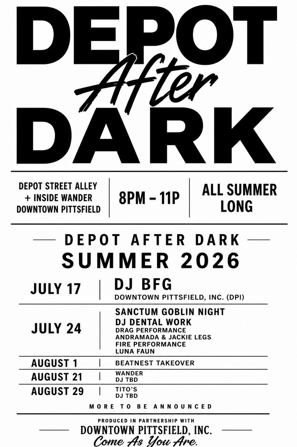 DEPOT AFTER DARK DJ BFG sponsored by DOWNTOWN PITTSFIELD INC