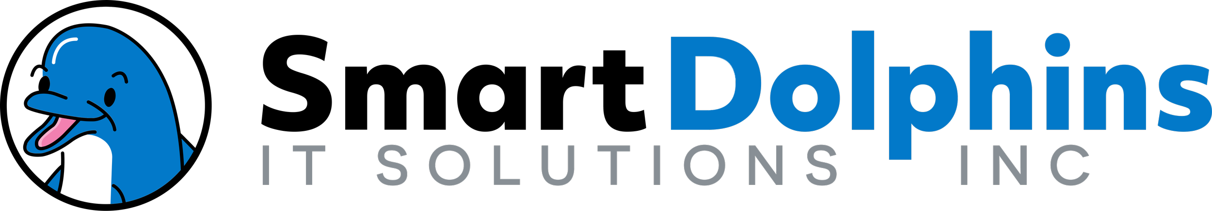Logo for Dolphins IT Solutions Inc with a cartoon dolphin mascot