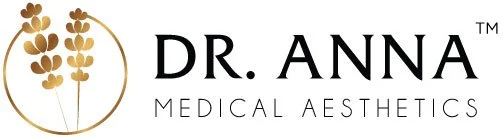 Logo for Dr. Anna Medical Aesthetics with gold botanical design and black text.
