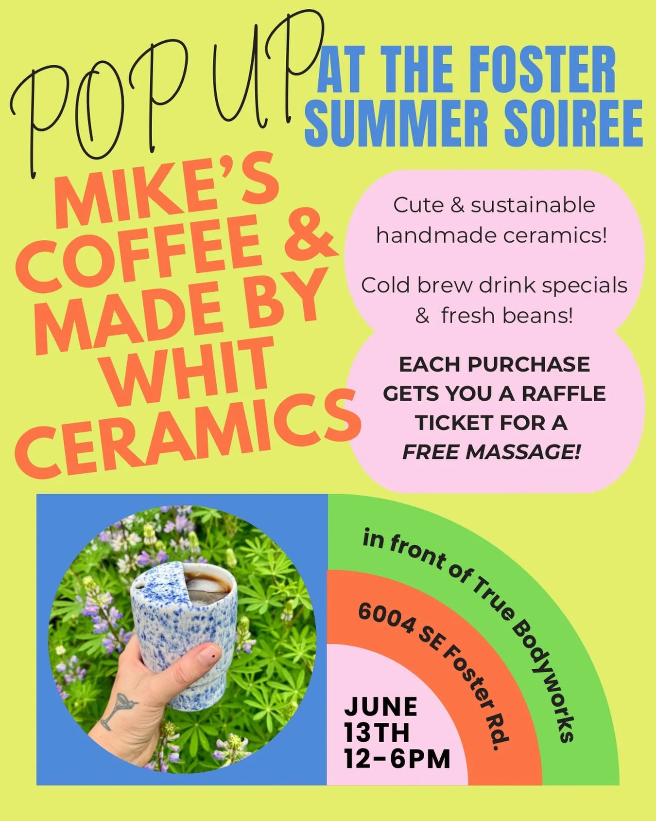 weeeee!!!! 🌈 so excited to share that @mikescoffeecompany and i will be doing a fun little pop up at the @fostersummersoiree in collaboration with @true_bodywork ✨ our table will be in front of True Bodyworks at 6004 SW Foster Rd. there will be deli