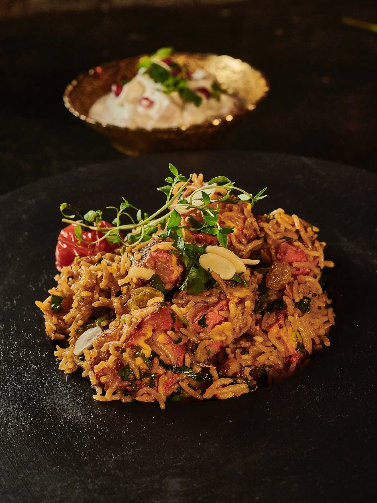 Daata&rsquo;s Biryani, A true Pakistani classic. Fragrant saffron rice layered with our house biryani masala and finished with your choice of meat. Paired alongside Riata. Comforting, full of flavour and exactly how a Biryani should be.
