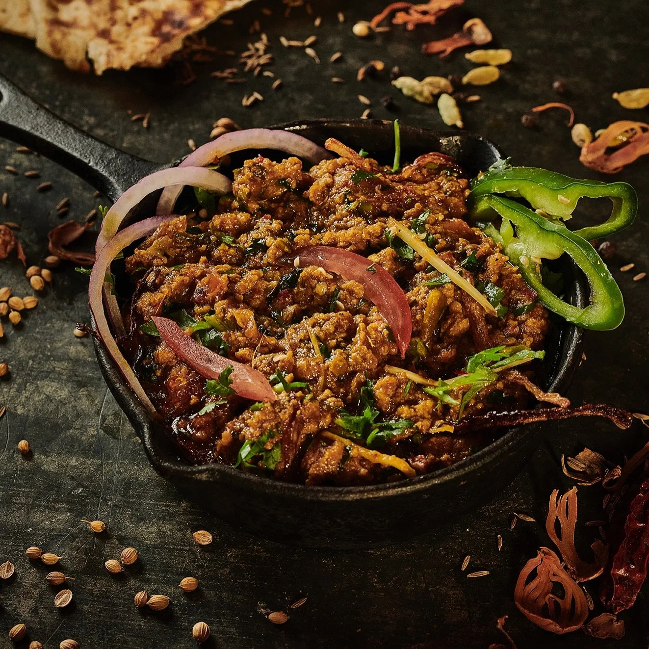 Lahori mutter keema the Daata Way. Minced lamb cooked slowly with our home-ground spices, full of flavour in every bite. Best enjoyed the proper way with a fresh, fluffy naan on the side.

Dine in or order online to enjoy at home at daata.ie