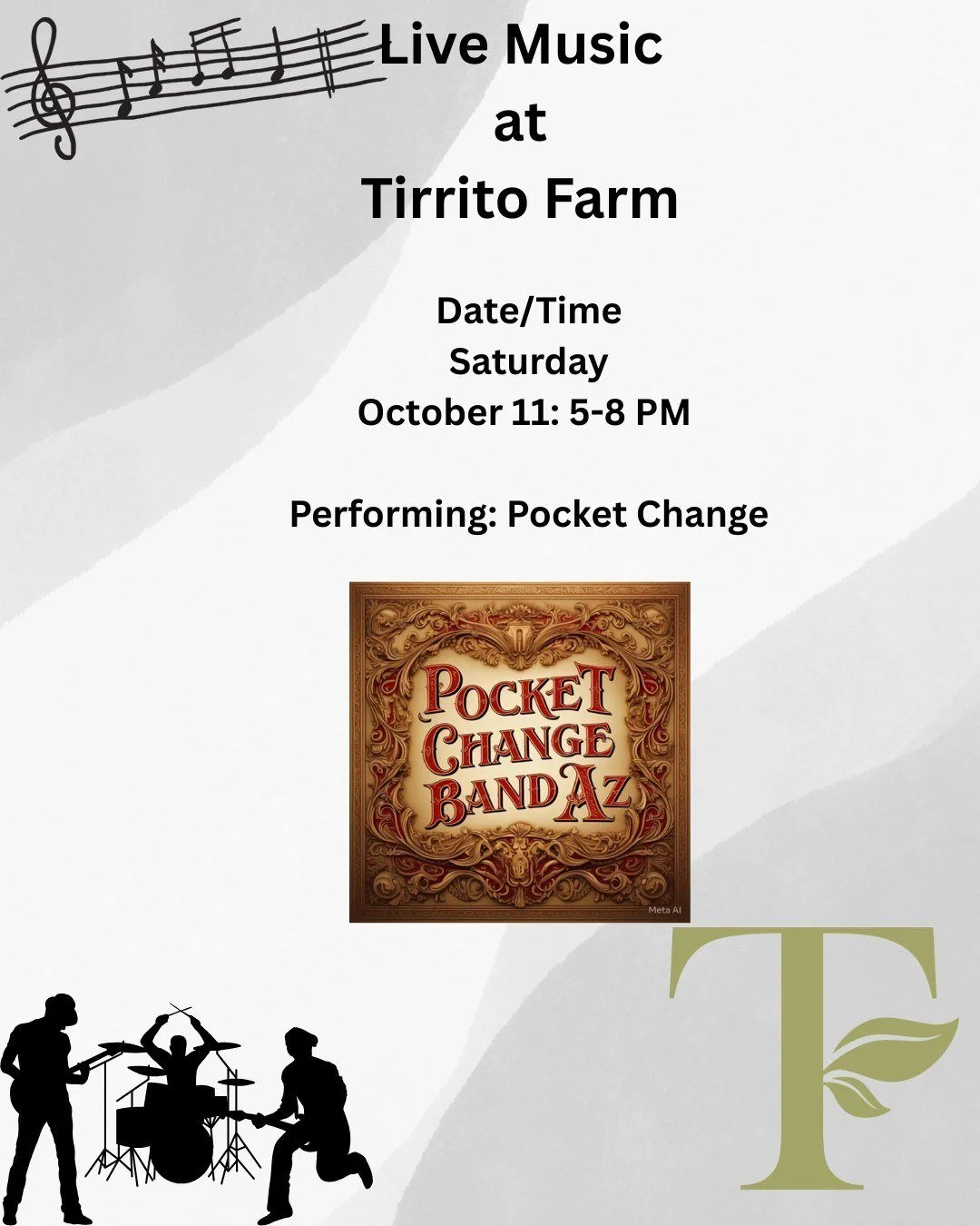 🎶 Live Music at Tirrito Farm! 🎶
Kick back this Saturday, October 11th from 5&ndash;8 PM with the always-fun Pocket Change Band &mdash; bringing their classic music favorites to the Farm!
Grab a cold pint, enjoy the sunset, and spend your evening su