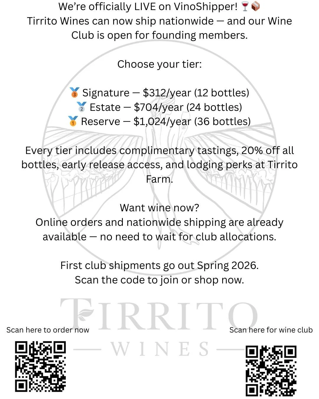 Some really exciting news for wine lovers. Just in time for the holidays too.  Send the perfect gift of Tirrito Wines.

https://www.tirritofarm.com/shop-wines

 #tirritowines #relax #tirritofarms #thingstodoinwillcox #TirritoFarm #farmstay #thingstod