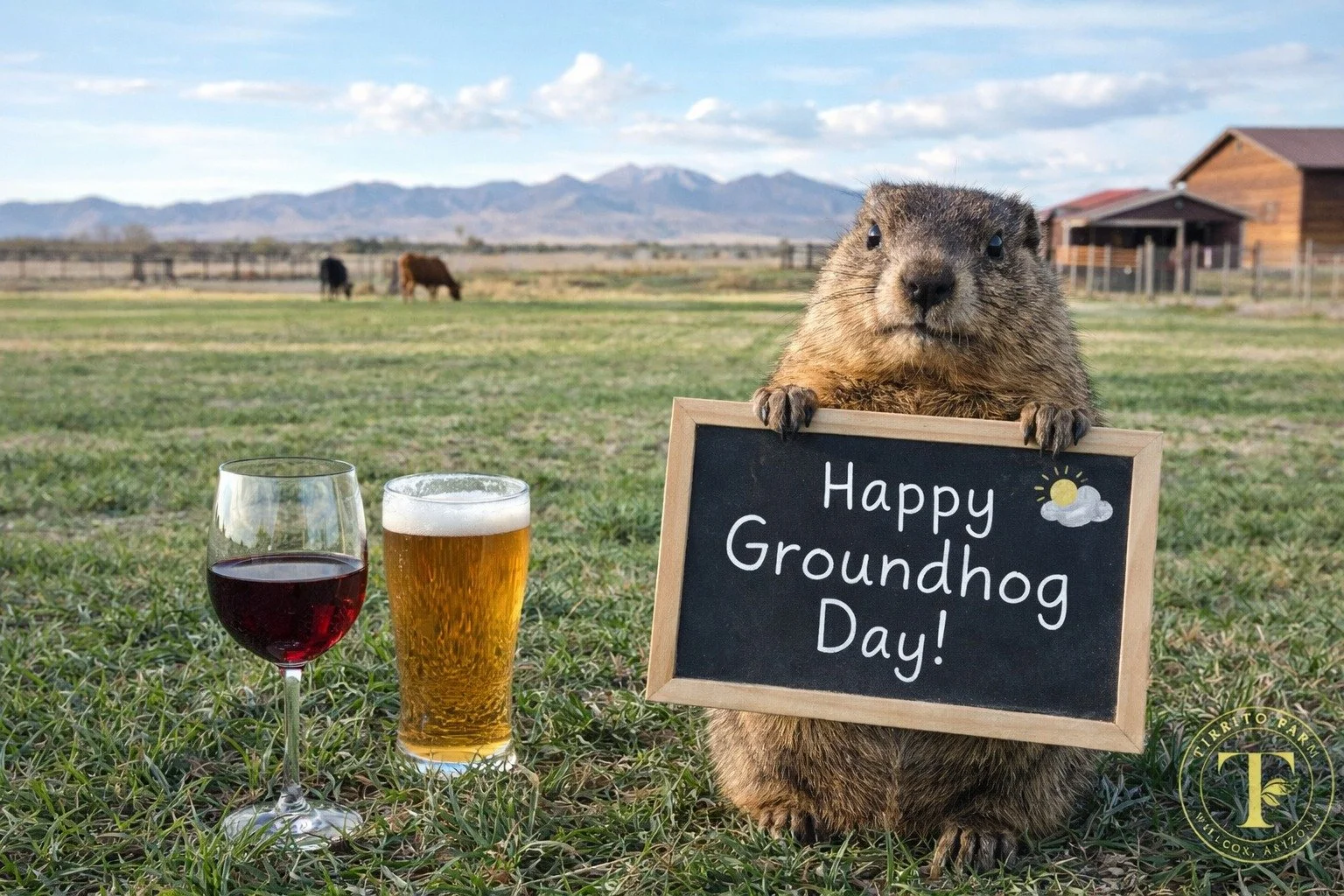🐿️🌤️ Happy Groundhog Day from the Farm 🌤️🐿️

Our official groundhog report?
No shadows spotted&hellip; just sunshine, open space, and a really good excuse to grab a beerGHD or a glass of wine. 🍺🍷

Whether winter sticks around or not, the farm&r