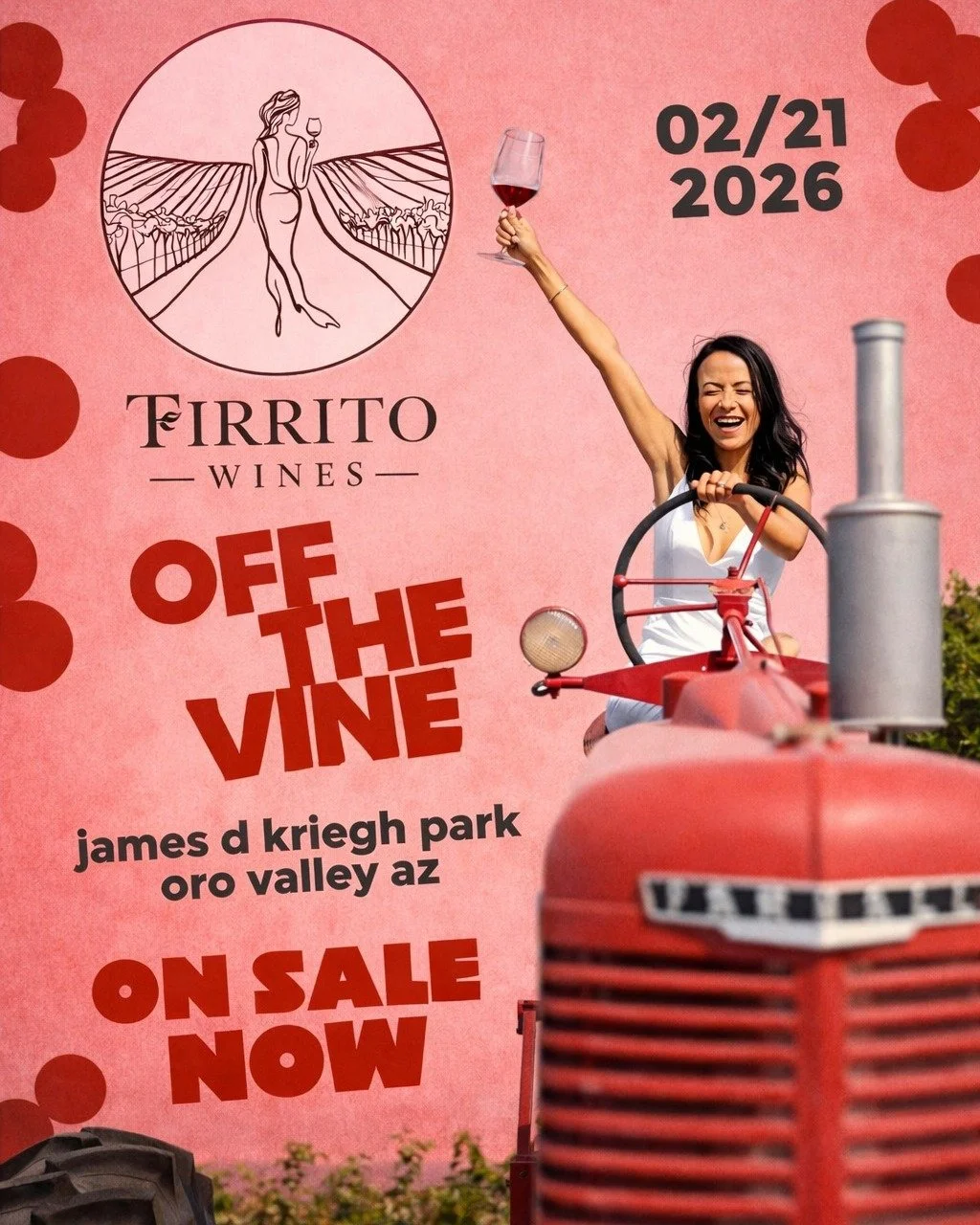 It&rsquo;s not too late.

This Saturday, we&rsquo;re heading to Off the Vine in Oro Valley 🍷

Join Tirrito Wines at James D. Kriegh Park on 02/21. Great wine, great crowd, perfect weather &mdash; what else do you need?

Tickets are on sale now.
Grab
