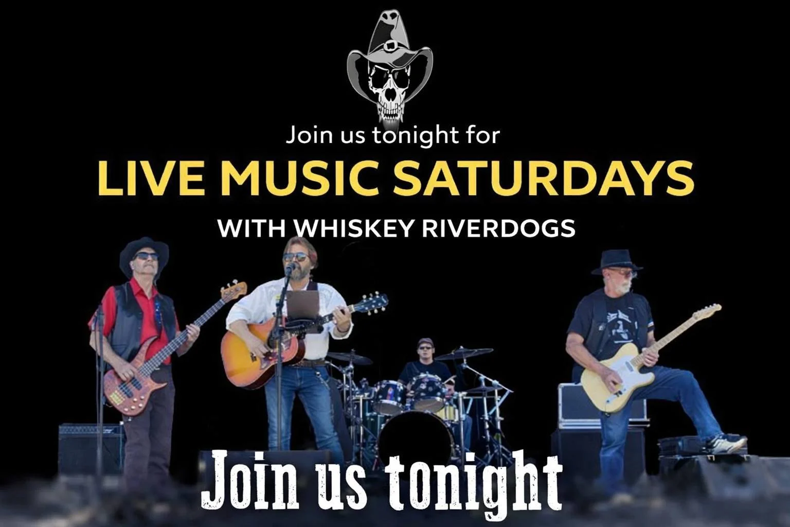 Saturday night done right.

Whiskey Riverdogs are taking the stage for Live Music Saturdays &mdash; and they don&rsquo;t do boring.

Cold beer. Bold reds. Loud guitars.
Bring your crew and settle in for a real night out.

Music kicks off tonight.
See