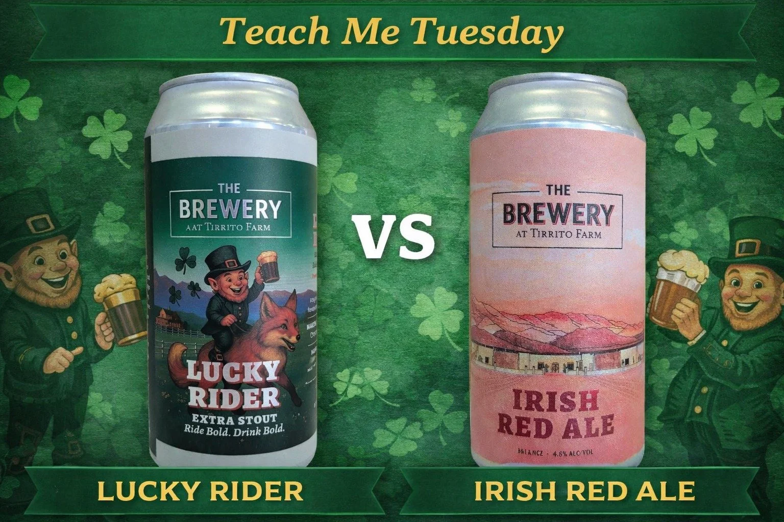 🍺 Teach Me Tuesday

Irish Red Ale vs. Irish Extra Stout &mdash; what&rsquo;s the difference?

Both Irish in origin.
Very different personalities.

🇮🇪 Irish Red Ale (4.6% ABV)

&bull; Medium body
&bull; Toasted malt + light caramel
&bull; Smooth an
