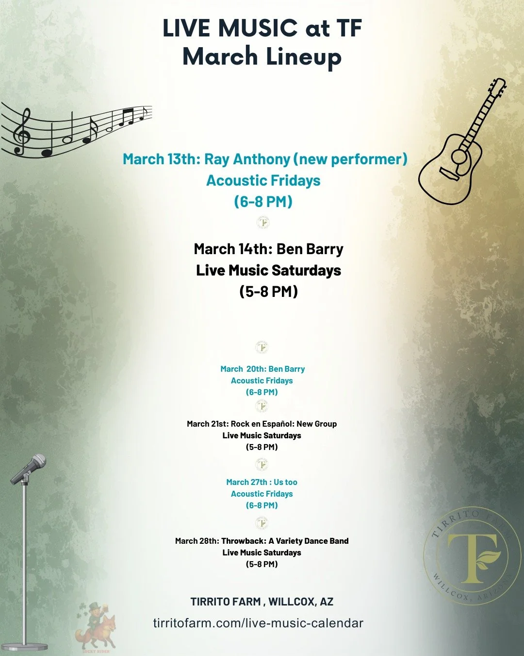 🎸 Live Music Weekend at Tirrito Farm

Friday: Acoustic Friday with Ray Anthony making his first appearance at the farm.

Saturday: The always popular Ben Barry returns &mdash; one of our crowd favorites.

Great wine, cold beer, and live music all we