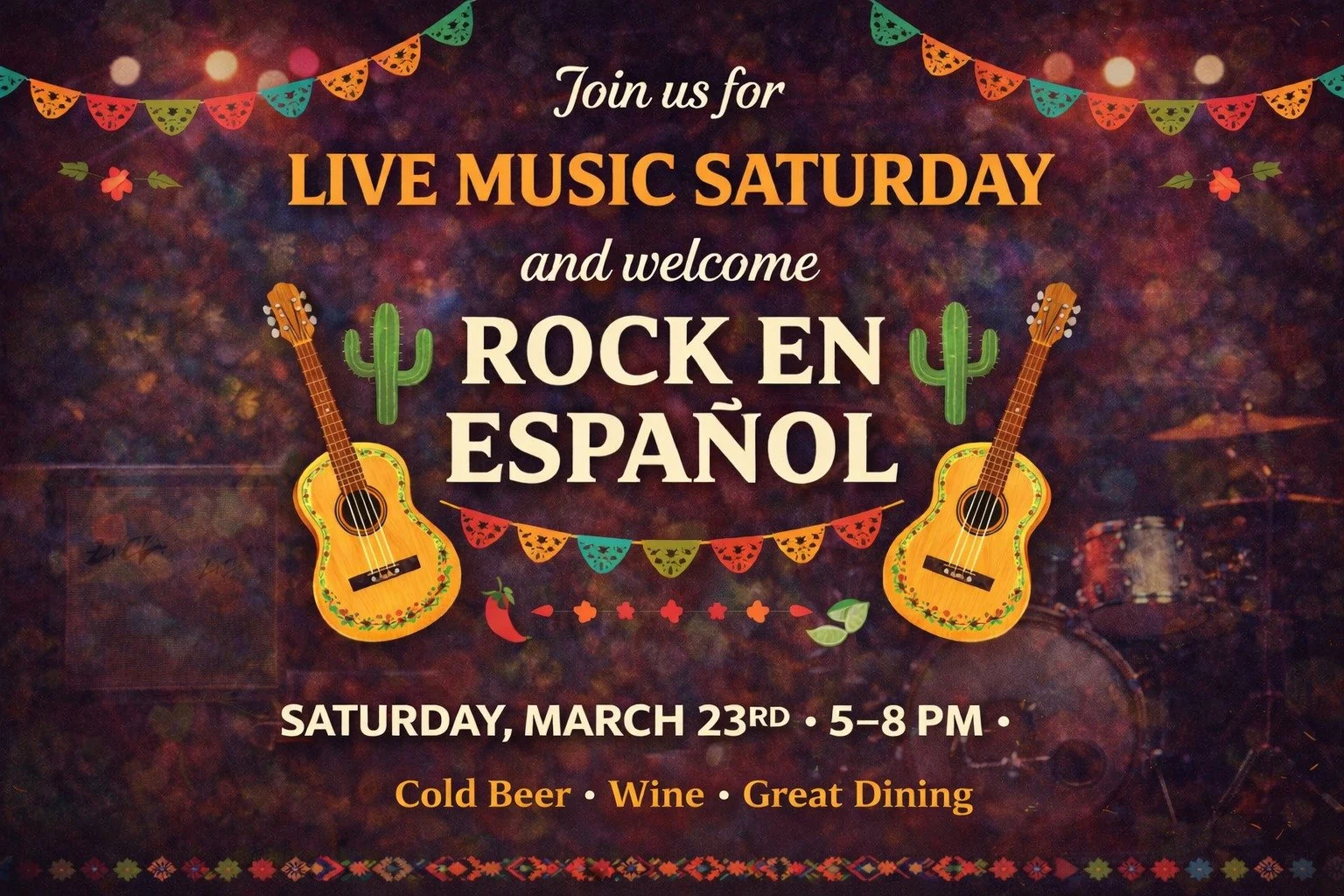 Join us this Saturday at Tirrito Farm for Live Music Saturday as we welcome Rock en Espa&ntilde;ol to the farm.

Come enjoy a great night of music, cold beer, wine, and great dining in Willcox.

Saturday | 5&ndash;8 PM

A little music, a little wine,