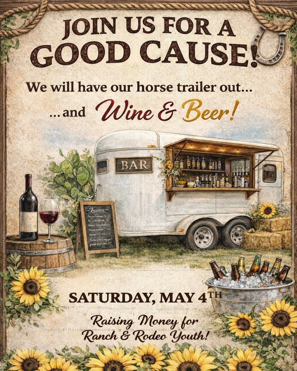 Join us for a great cause

We&rsquo;ll be out at the Earn Your Spurs event pouring some of your Tirrito Farm favorites from our horse trailer 🍷🍺 
Come grab a glass, enjoy the day, and support an awesome cause benefiting Ranch &amp; Rodeo Youth.

Sa