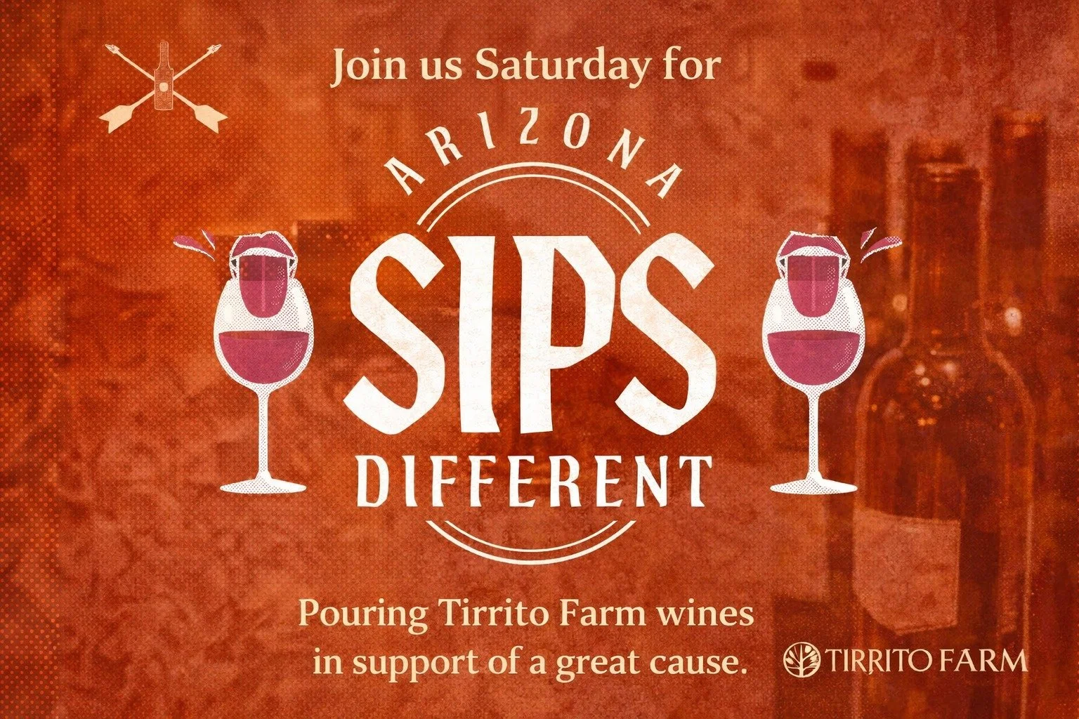 Join us this Saturday for Arizona Sips Different at AZ Hops and Vines

We&rsquo;ll be there pouring Tirrito Farm wines in support of a great cause benefiting Arizona viticulture.

📍 Sonoita, AZ
📅 Saturday, April 18
Live music, great wine, and a per