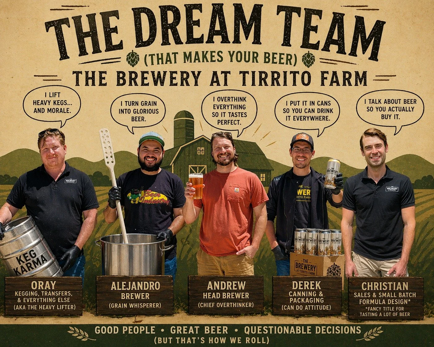 Meet the crew behind the beer 🍻
The Brewery at Tirrito Farm
We don&rsquo;t take ourselves too seriously&hellip; but we take beer very seriously.

 #azcraftbeer #thingstotryinwillcoxaz #thingstodowinwillcoxaz #relax #tirritofarms #thingstodoinwillcox