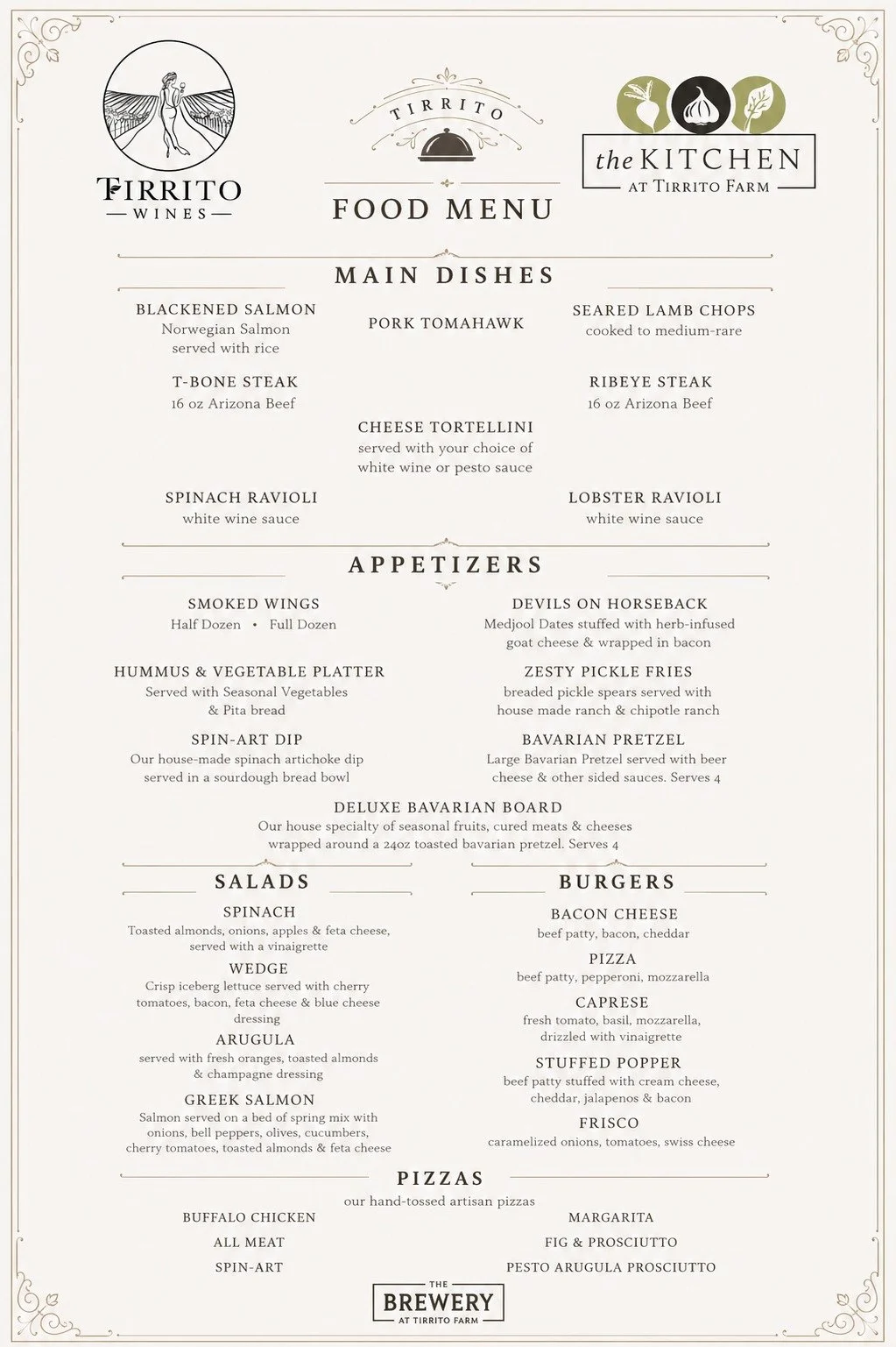 One menu. Every day.
Because great food shouldn&rsquo;t need a schedule. 🍷🍔🍕

We&rsquo;ve simplified things at Tirrito Farm with a new all-day menu available Wednesday through Sunday featuring:

&bull; Steaks &amp; chef-inspired entr&eacute;es
&bu