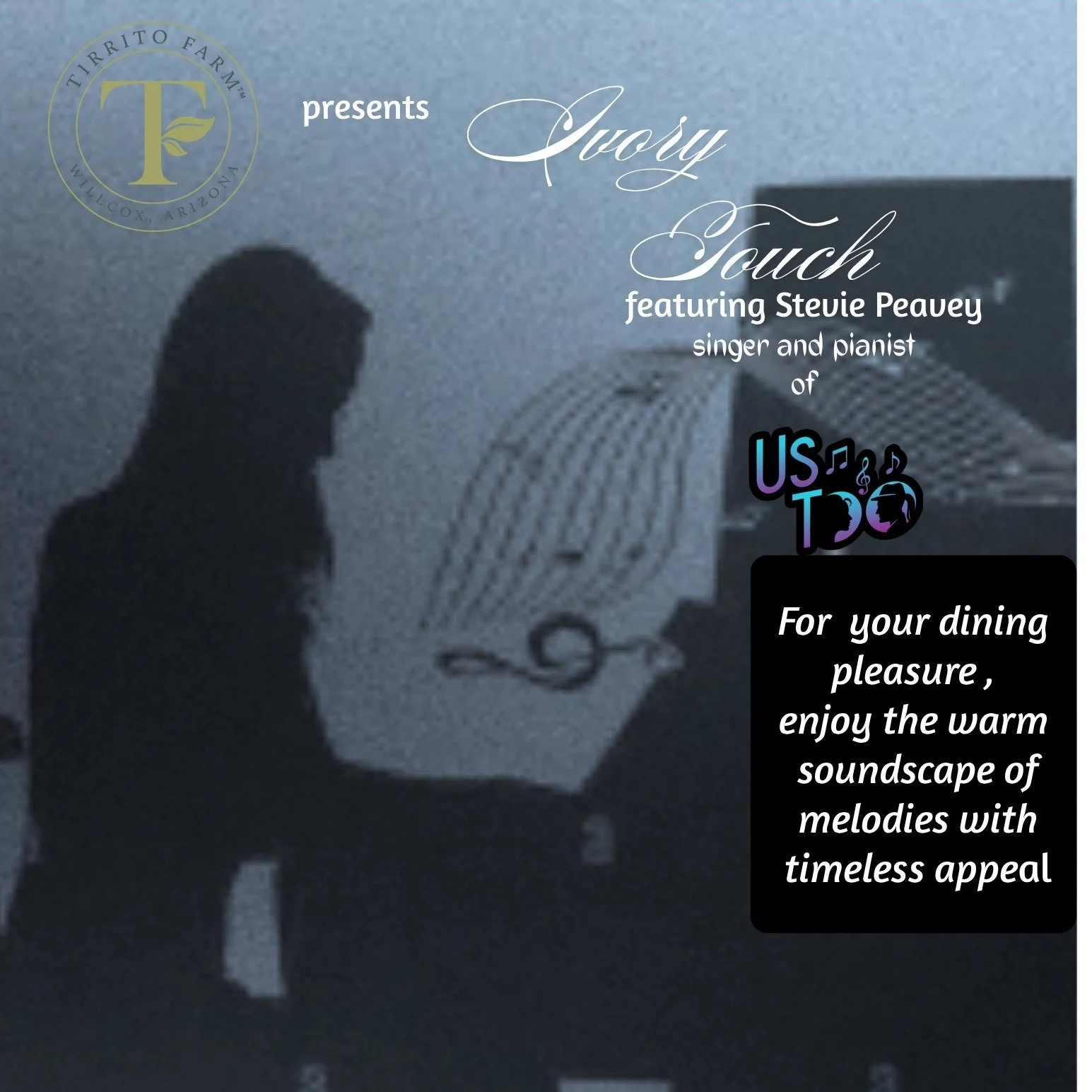 🎶 This Weekend at Tirrito Farm 🎶

Two completely different nights. One great weekend.

Friday | Ivory Touch featuring Stevie Peavey
Ease into the weekend with an evening of elegant piano melodies, timeless favorites, and a relaxing atmosphere perfe