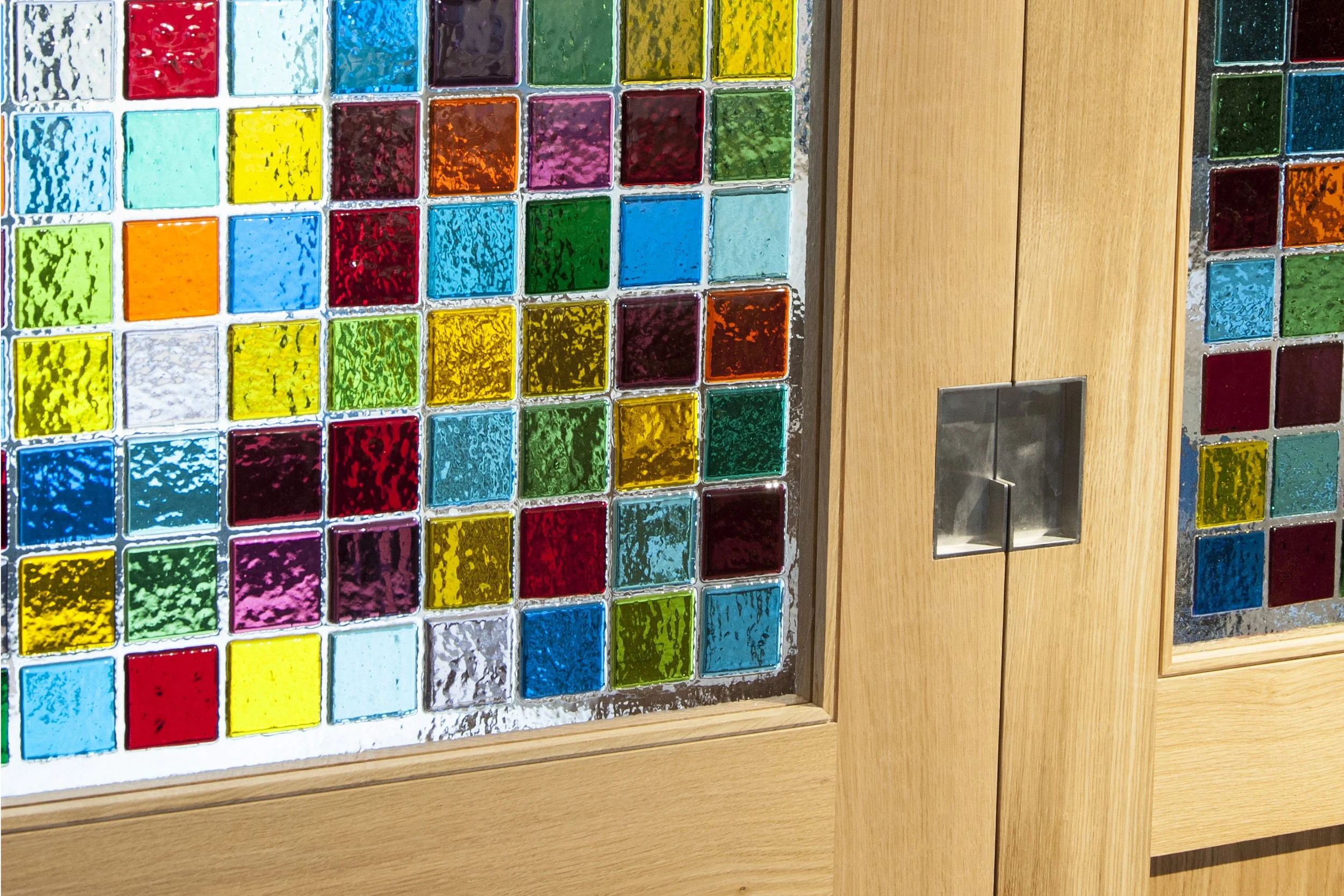 Geometric bespoke glass internal window Jo Vincent