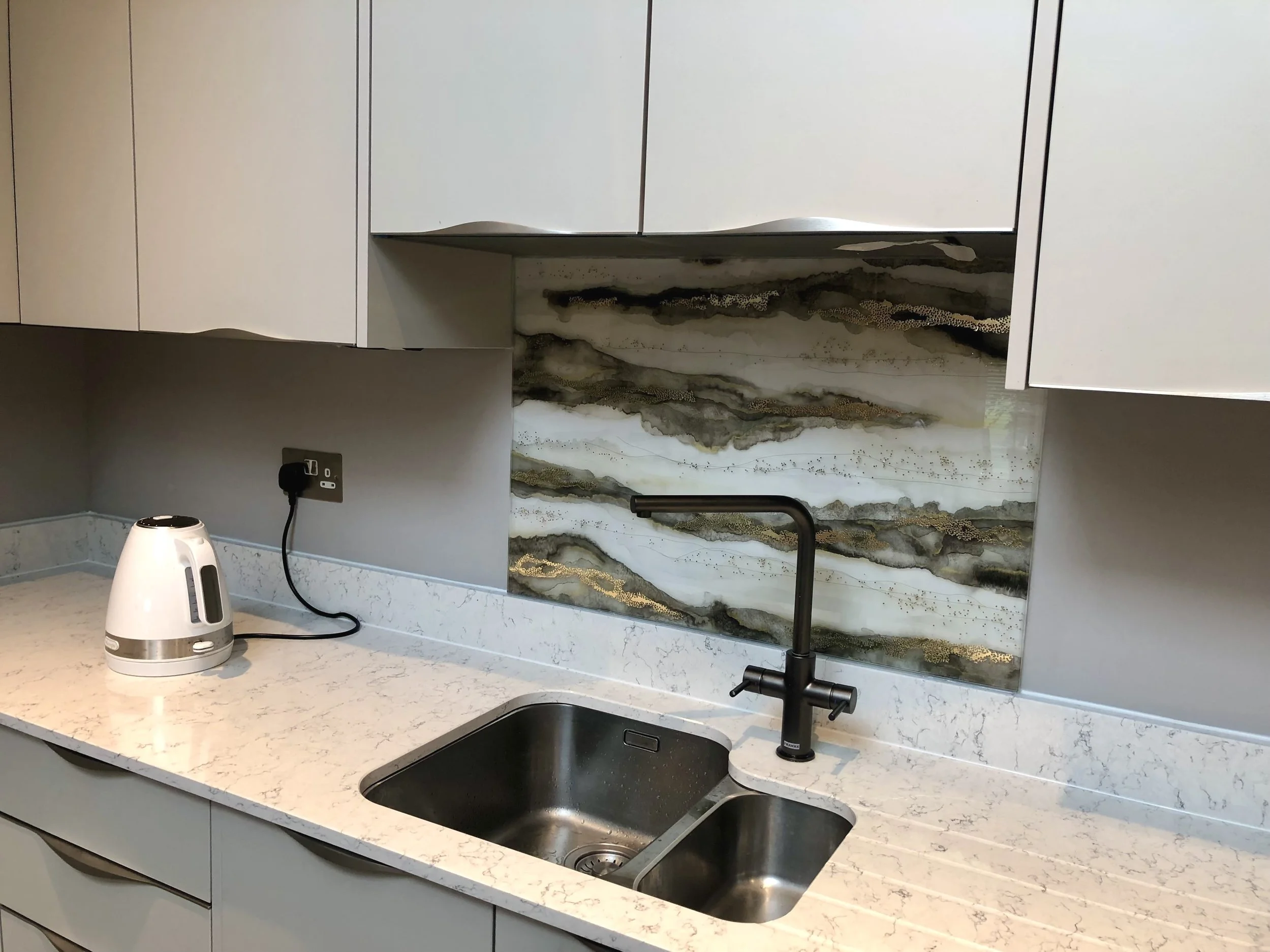 Jo Vincent laminated glass with handpainted silks thread and metals