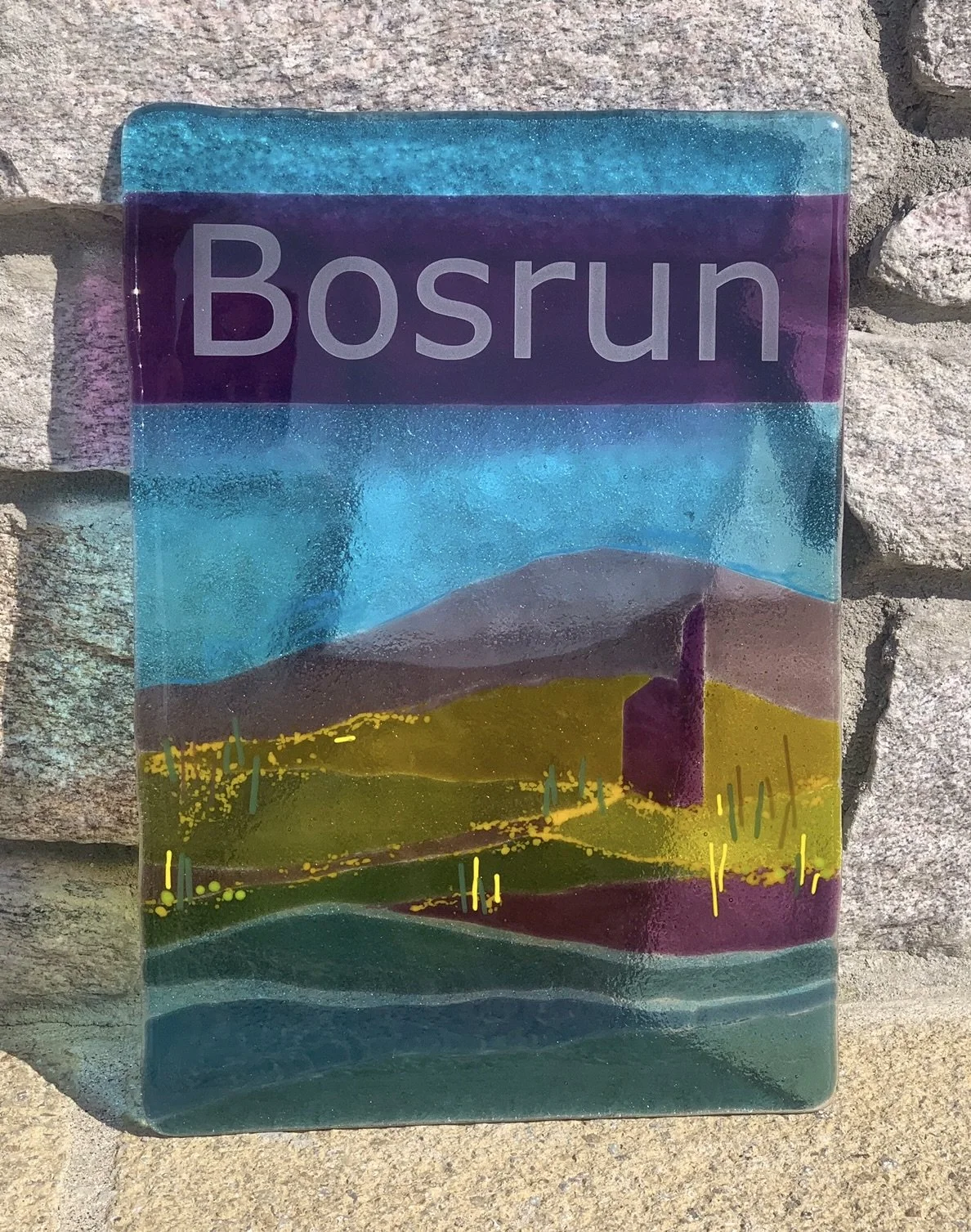 Bespoke glass house sign by Jo Vincent