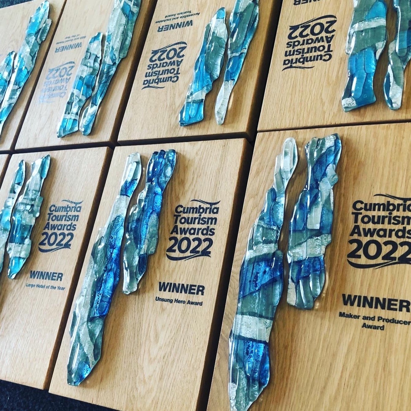 Commissioned Cumbria Tourism awards in glass Jo Vincent 