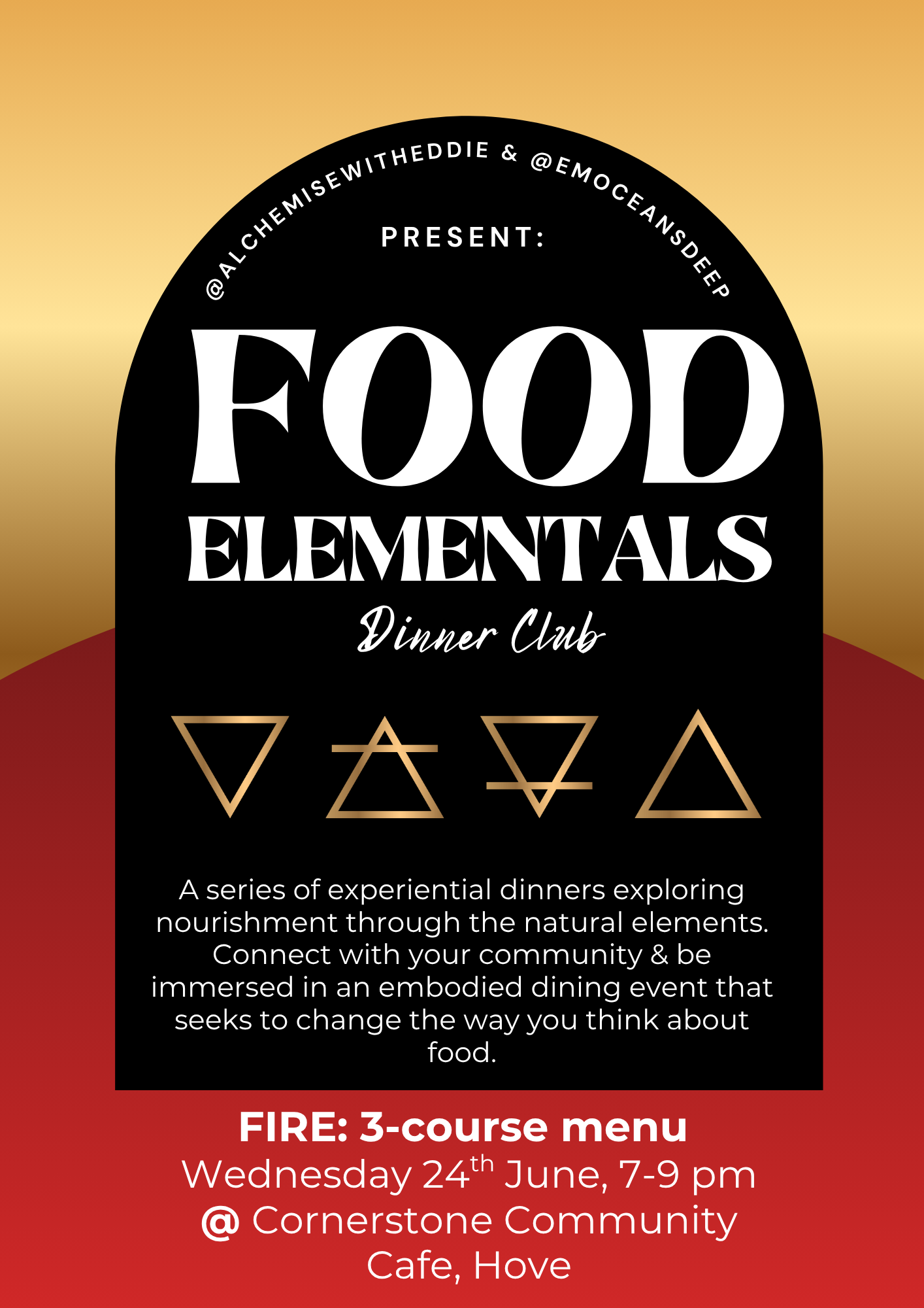 Food Elementals Dinner Club. 24th June, Brighton & Hove