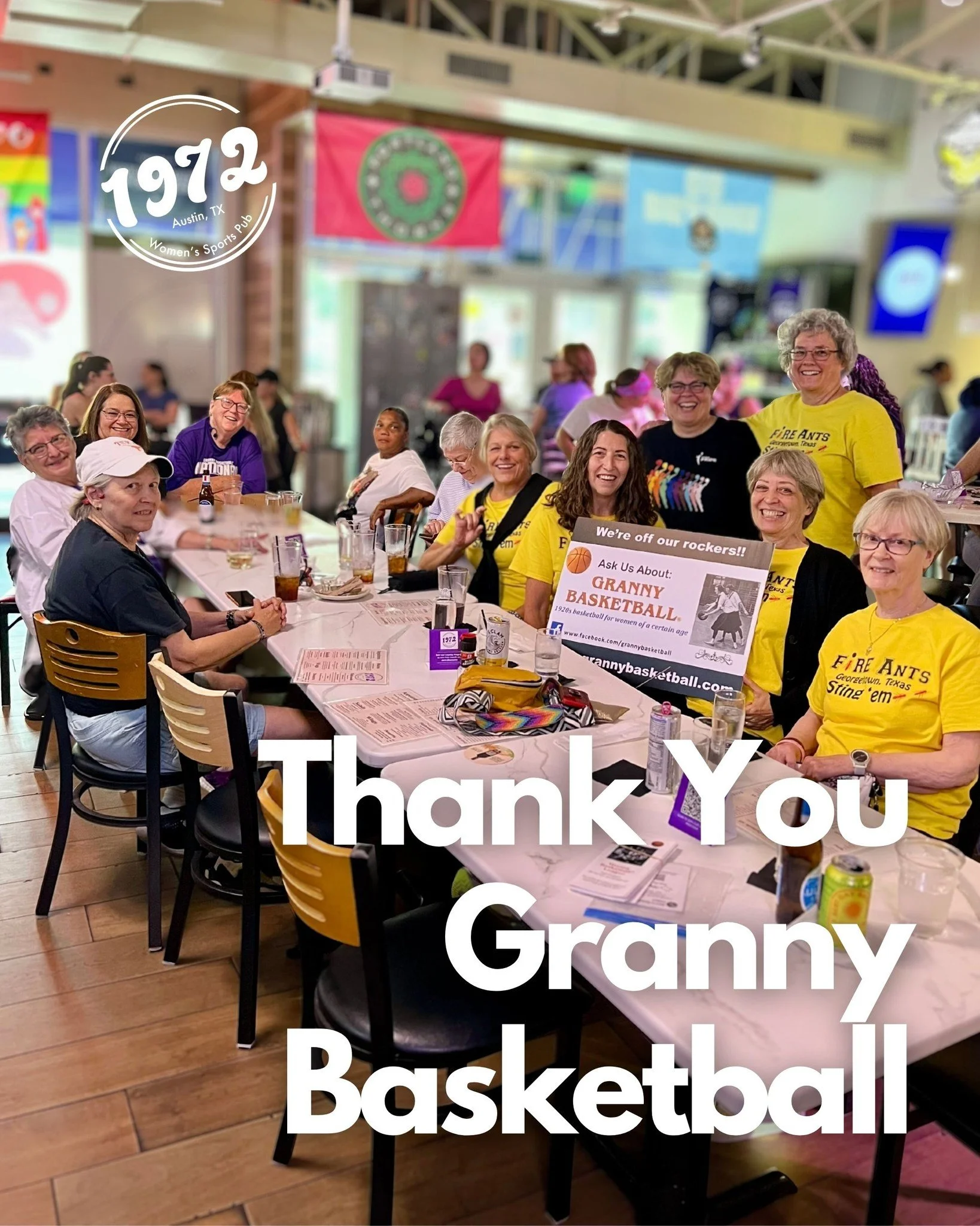 Huge thanks to Granny Basketball for joining us to watch Game 2 of the #WNBAFinals! 💪🏀 

We loved having you all at #1972Pub &mdash; nothing better than celebrating women&rsquo;s sports across generations. 💜✨

#WatchParty #WomenSupportingWomen #WN