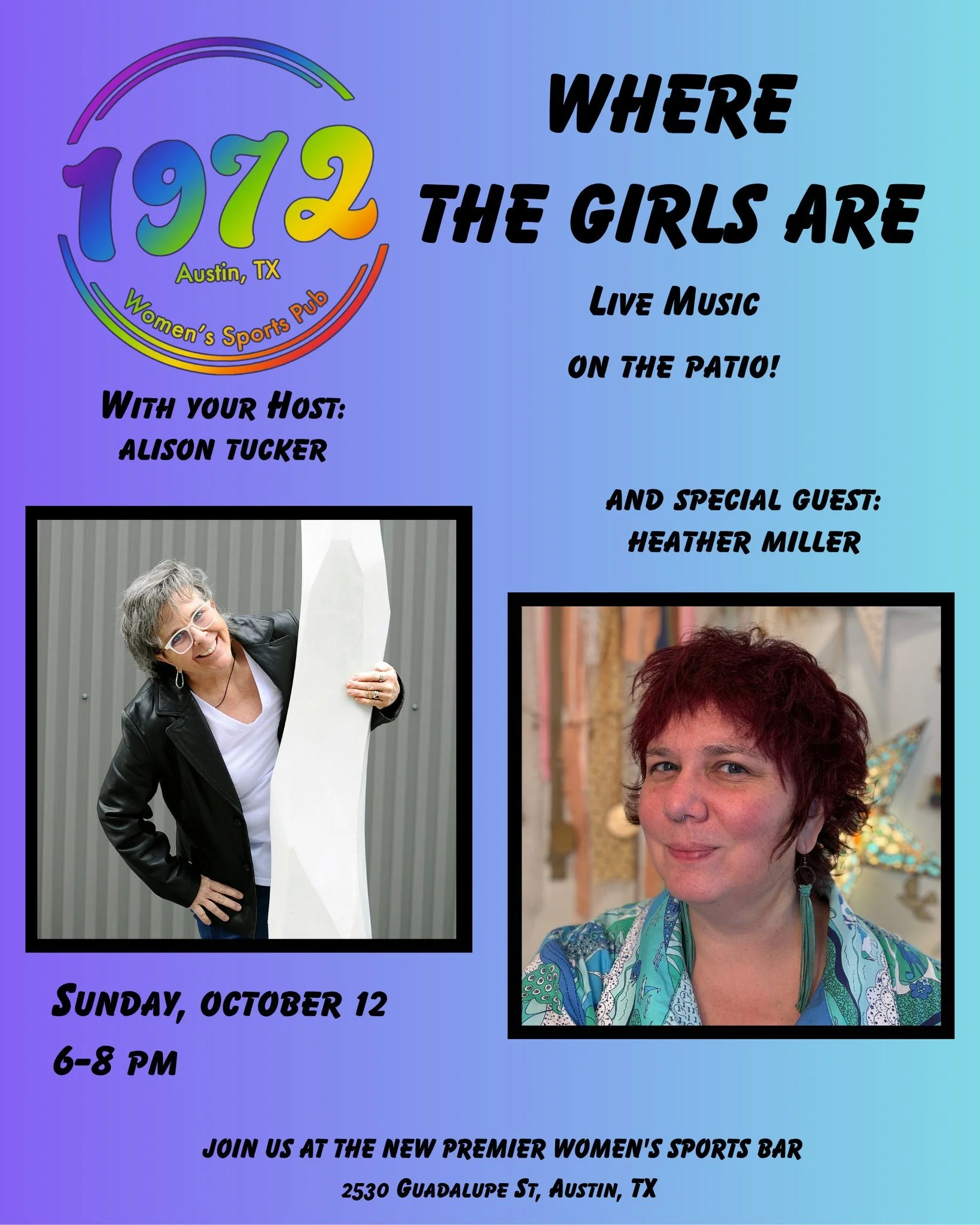 Where the Girls Are hit the stage at 6-8 PM!

✨ Sundays are made for the girls at 1972 ✨

We&rsquo;re bringing the energy this weekend with Where the Girls Are 🎶.

Come for the music, stay for the drinks, food, and the best crowd in Austin. If you&r