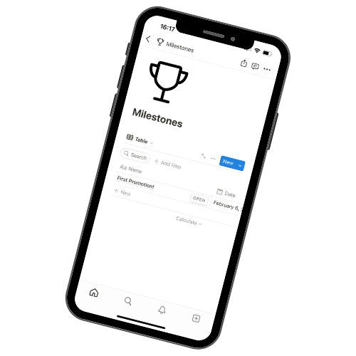 Work Milestones Notes section within the All-in-one Work Productivity Dashboard Notion Template