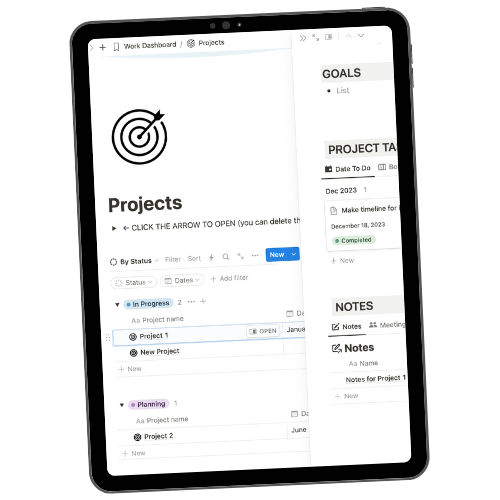 Projects Dashboard within the All-in-one Work Productivity Dashboard Notion Template