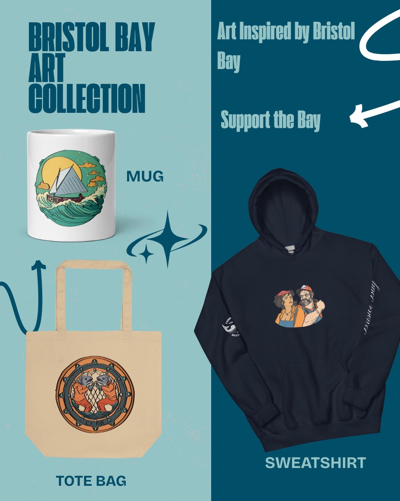 Introducing our Bristol Bay Art Collection, featuring original designs by @sopowart. 🐟
Each piece reflects the people, place, and culture behind the fishery.🌅
Every purchase supports the work of Commercial Fishermen for Bristol Bay to protect Brist