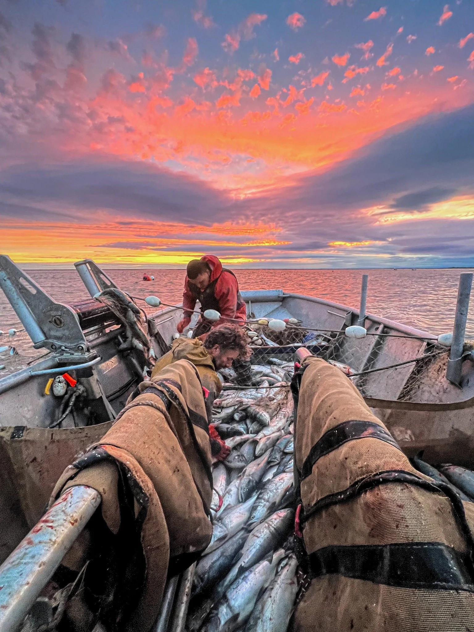 There's nothing better than a boat full of fish and a sky putting on a show. 🐟

Can&rsquo;t beat heading in to deliver with sunsets like this. 🌅

#BristolBayForever #CFBB #nopebblemine #bristolbay #summer2026