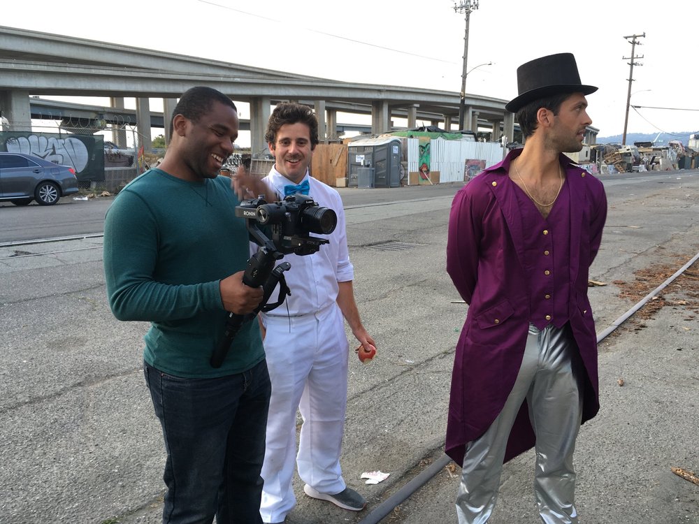 Torian Allen, Michael Martin, and Gino Vigil outside the Am I See You? set in Oakland