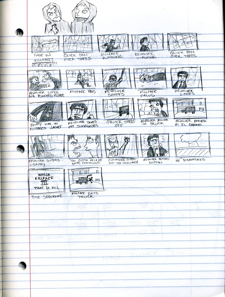Original storyboard drawings for Ninja Killface III: Time to Kill