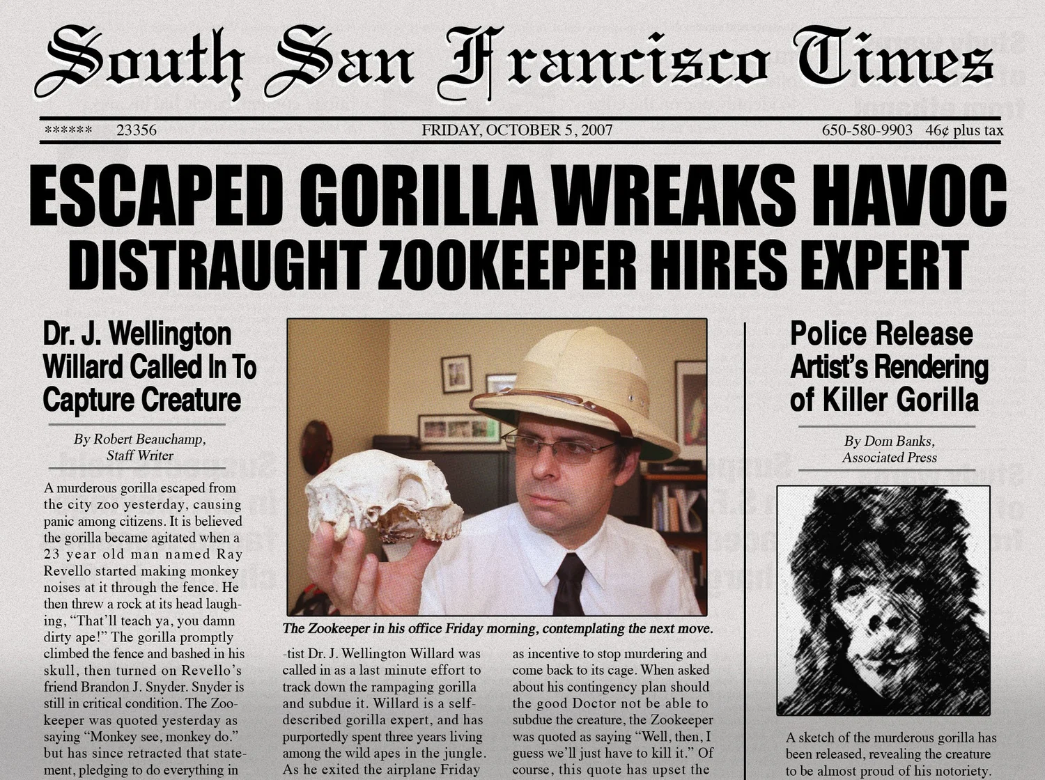 Newspaper prop from Jack Knife Vs. the Gorilla