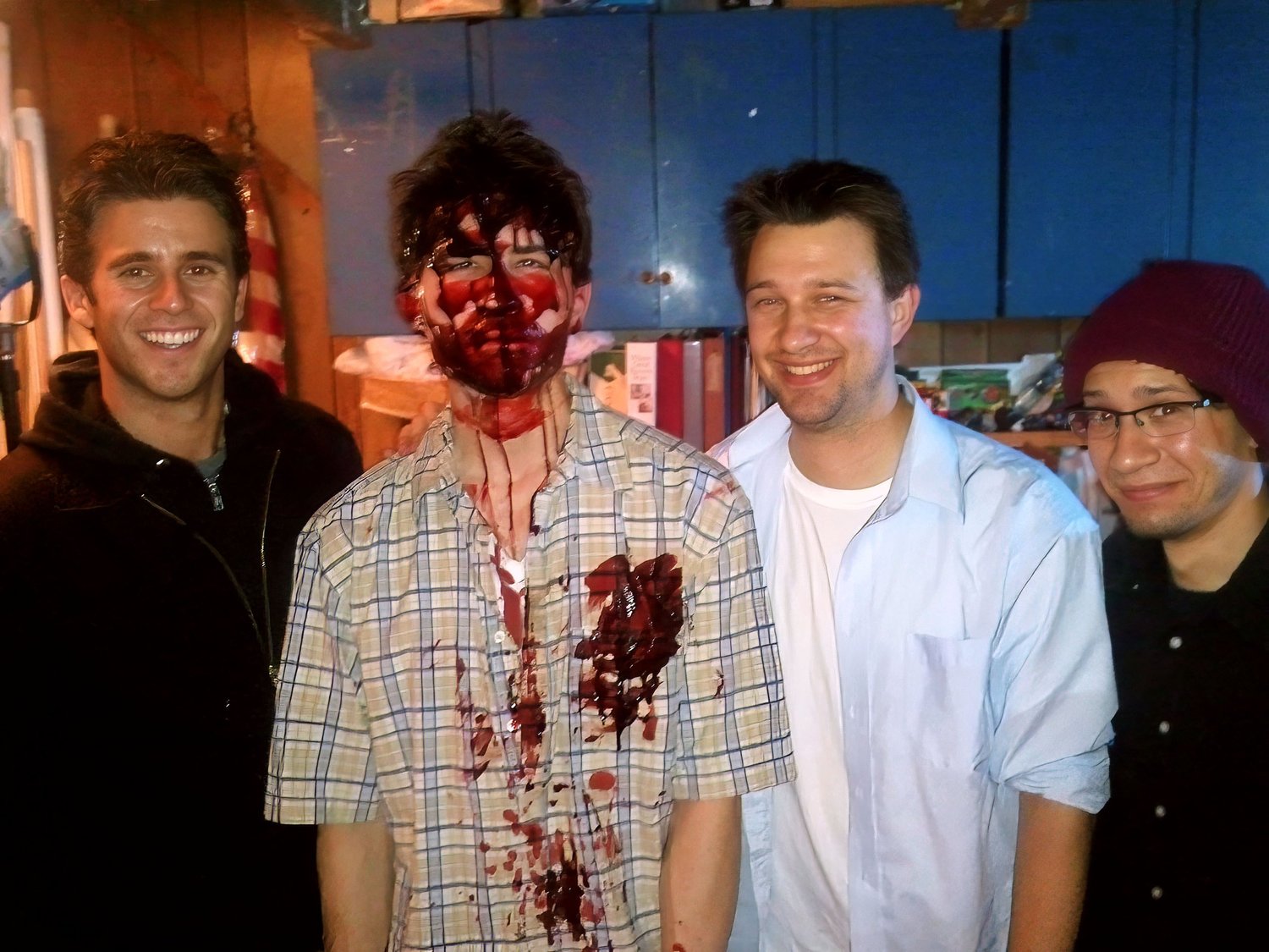 Michael Martin, Lorenzo Ocon, Daryl Della, and Tyler Della on the Dead Right garage set