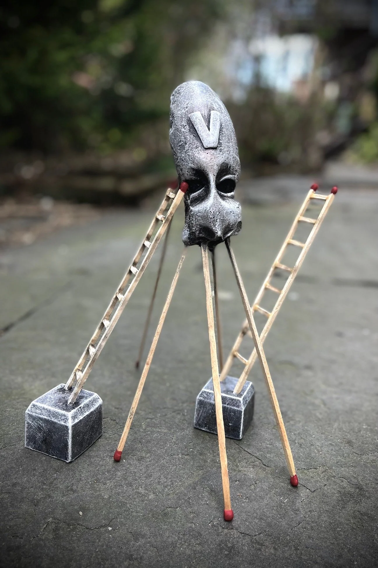 Vincent Minervini   
   The Unapologetic Trickster of Dystopia  (Plaster cast sculpture with matchstick wood ladder and supports) 
  12 x 14 x10 
   $750