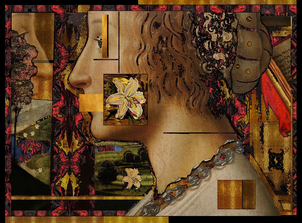 Leslie Sheryll   
   Painted Lady with Lily  (Pigment Print on metallic paper.) 
  23 x 15.5 
   $800