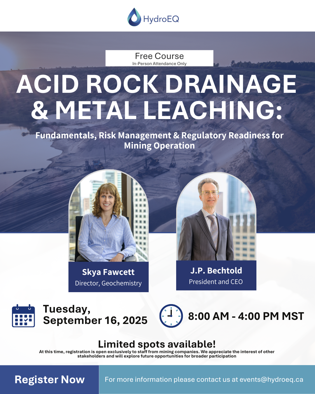 Knowledge Share - Free, One-Day Training Session on Acid Rock Drainage and Metal Leaching (ARD/ML) for Mining Industry Professionals