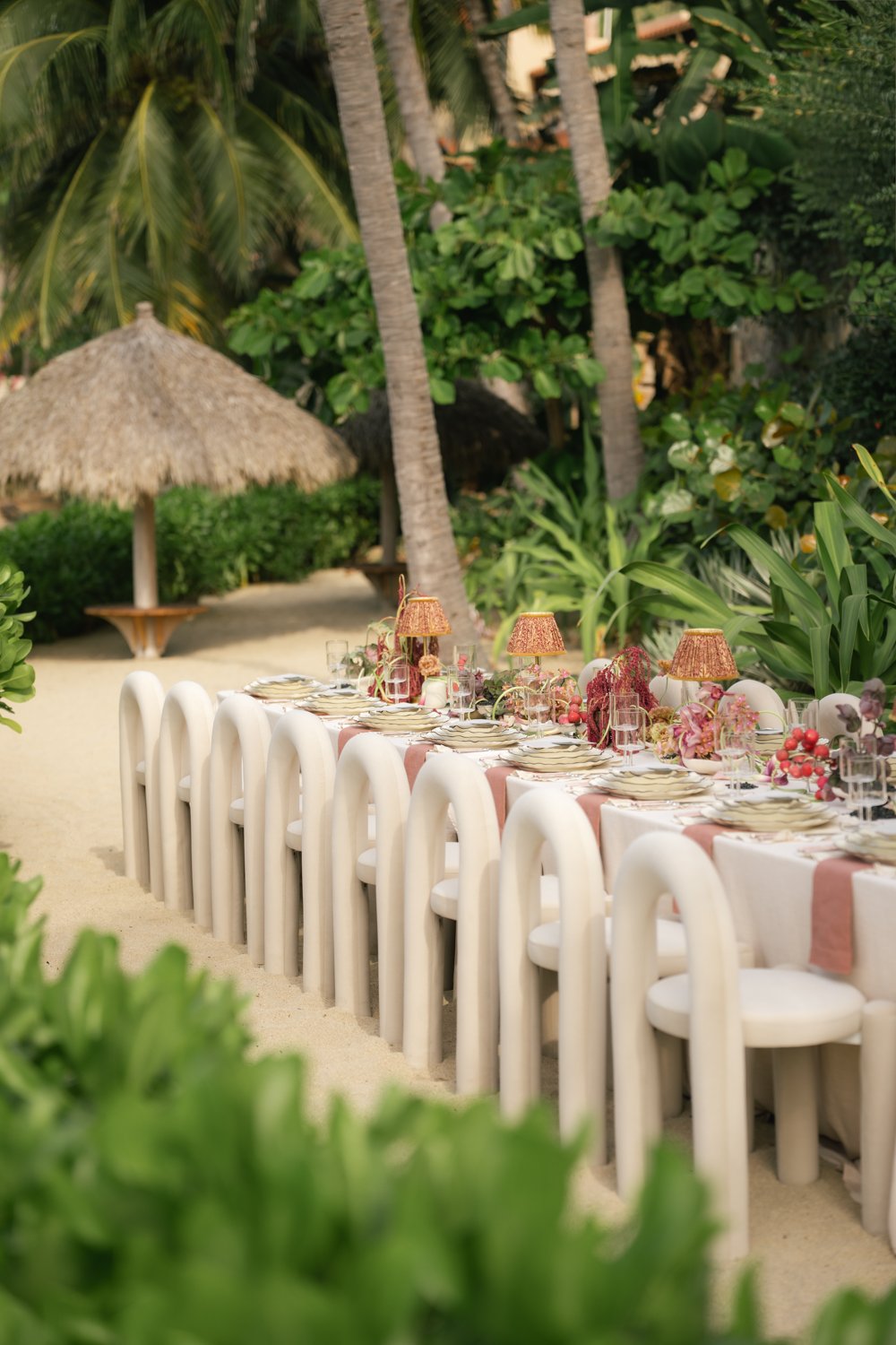Aesthetic destination wedding in Mexico with sculptural florals and ocean views photographed by Mexico destination wedding photographer Victoria Kait